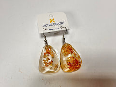 Jackie Brazil "Diamond" Gold Flakes Flinstone on Hook Resin Earrings ( E0700 )
