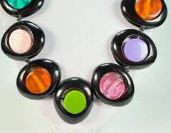 Jackie Brazil "Saturn" Black & Transparent Summer Mix Disc & Cylinder Long 75cm Necklace ( N0065 )