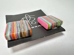 Jackie Brazil "Liquorice" Small Square Spring Mix Clip On Resin Earrings ( E0584 )