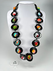 Jackie Brazil "Saturn" Black & Kandinsky Disc & Ball Long 75cm Necklace ( N0052 )