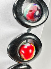 Jackie Brazil "Saturn" Black & Kandinsky Disc & Ball Long 75cm Necklace ( N0052 )
