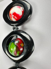 Jackie Brazil "Saturn" Black & Kandinsky Disc & Ball Long 75cm Necklace ( N0052 )