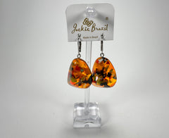 Jackie Brazil "Diamond" Orange Mix Flinstone on Hook Resin Earrings ( E0700 )