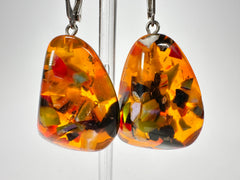 Jackie Brazil "Diamond" Orange Mix Flinstone on Hook Resin Earrings ( E0700 )
