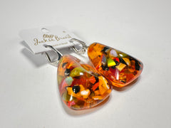 Jackie Brazil "Diamond" Orange Mix Flinstone on Hook Resin Earrings ( E0700 )