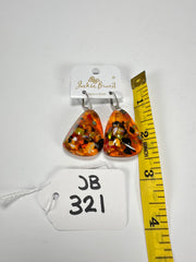 Jackie Brazil "Diamond" Orange Mix Flinstone on Hook Resin Earrings ( E0700 )