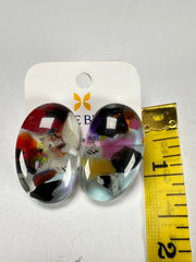 Jackie Brazil "Oval" Cascade Single Stone Pendant Stud Resin Earrings ( E3608 )