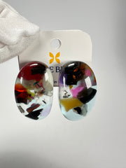 Jackie Brazil "Oval" Cascade Single Stone Pendant Stud Resin Earrings ( E3608 )