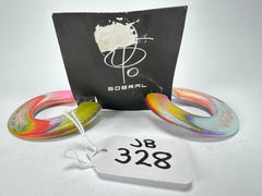 Jackie Brazil "Magda" Tropicalia Hoop On Stud Resin Earrings ( E2375 )