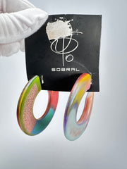 Jackie Brazil "Magda" Tropicalia Hoop On Stud Resin Earrings ( E2375 )