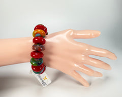 Jackie Brazil "Bela" Red Gloss & Kandinsky Elasticated Mini Wheels Resin Bracelet ( B0920 )