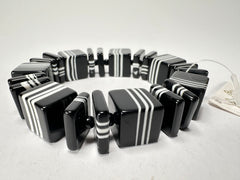 Jackie Brazil "Bar Code" Black & White Mix Squares Resin Bracelet ( B2201 )