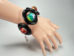 Jackie Brazil "Saturn" Black & Kandinsky Disc & Ball Elastic Bracelet ( B0052 )