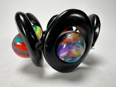 Jackie Brazil "Saturn" Black & Kandinsky Disc & Ball Elastic Bracelet ( B0052 )