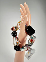 Jackie Brazil "Indiana" Black & Cascade Multi Bead Resin Bracelet ( B0210 )