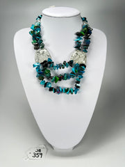 Jackie Brazil "Orient Express" 3 Strand Small Bead Light Blue Mix Long Choker Necklace ( N3532 )