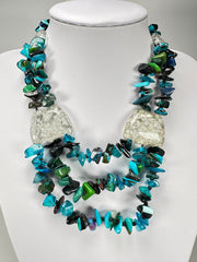 Jackie Brazil "Orient Express" 3 Strand Small Bead Light Blue Mix Long Choker Necklace ( N3532 )