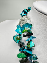 Jackie Brazil "Orient Express" 3 Strand Small Bead Light Blue Mix Long Choker Necklace ( N3532 )