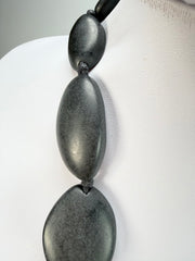Jackie Brazil "Matt Black & Kandinsky" Long Flat Riverstones 65cm Necklace ( N3700 )