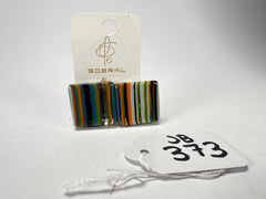 Jackie Brazil "Liquorice" Small Square Winter Mix Clip On Resin Earrings ( E0584 )
