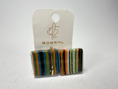 Jackie Brazil "Liquorice" Small Square Winter Mix Clip On Resin Earrings ( E0584 )