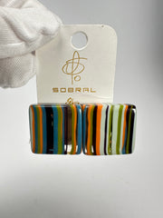 Jackie Brazil "Liquorice" Small Square Winter Mix Clip On Resin Earrings ( E0584 )