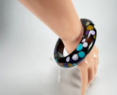 Jackie Brazil "Shinny Spotted" Black & Mix Spots Solid Round Resin 1.7cm Bangle ( B1726 )