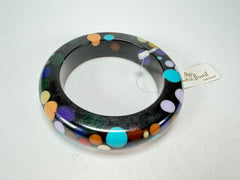 Jackie Brazil "Shinny Spotted" Black & Mix Spots Solid Round Resin 1.7cm Bangle ( B1726 )