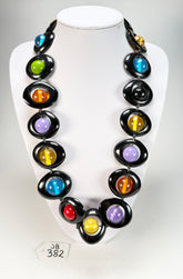 Jackie Brazil "Saturn" Black & Transparent Summer Mix Disc & Ball Long 75cm Necklace ( N0052 )