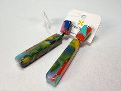 Jackie Brazil "Crown" Kandinsky Mix Thin Rectangle Resin Earrings ( E2335 )