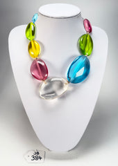 Jackie Brazil "Transparent" Summer Mix Short Flat Riverstones 50cm Necklace ( N3616 )