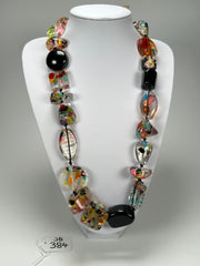 Jackie Brazil "Indiana" Black & Cascade Multi-Bead Medium Resin 70cm Necklace ( N0033 )