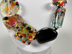 Jackie Brazil "Indiana" Black & Cascade Multi-Bead Medium Resin 70cm Necklace ( N0033 )
