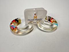 Jackie Brazil "Lucia" Cascade Thick Half Hoop On Pin Resin Earrings ( E0035 )