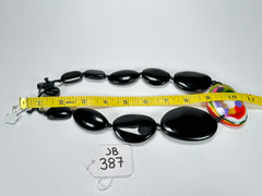 Jackie Brazil "Black Gloss & Kandinsky Stone" Short Flat Riverstones 50cm Necklace ( N3616 )