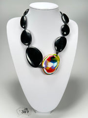 Jackie Brazil "Black Gloss & Kandinsky Stone" Short Flat Riverstones 50cm Necklace ( N3616 )