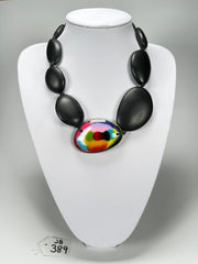 Jackie Brazil "Black Matt & Kandinsky Stone" Short Flat Riverstones 50cm Necklace ( N3616 )