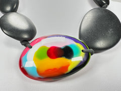 Jackie Brazil "Black Matt & Kandinsky Stone" Short Flat Riverstones 50cm Necklace ( N3616 )