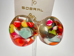 Jackie Brazil "Moda" Cascade Abstract Clip On Resin Earrings ( E2962 )