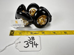 Jackie Brazil "Saturn" Black & Gold Flakes Disc & Ball Elastic Bracelet ( B0052 )