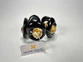 Jackie Brazil "Saturn" Black & Gold Flakes Disc & Ball Elastic Bracelet ( B0052 )
