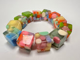 Jackie Brazil "Spots" Spotted Cubes On Elastic Resin Bracelet ( B1284 )