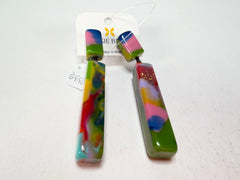 Jackie Brazil "Crown" Kandinsky Mix Thin Rectangle Resin Earrings ( E2335 )