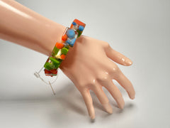 Jackie Brazil "Spots" Spotted Cubes On Elastic Resin Bracelet ( B1284 )