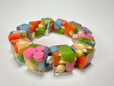 Jackie Brazil "Spots" Spotted Cubes On Elastic Resin Bracelet ( B1284 )