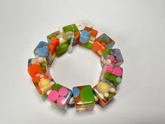 Jackie Brazil "Spots" Spotted Cubes On Elastic Resin Bracelet ( B1284 )