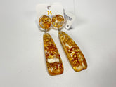 Jackie Brazil "Mel" Gold Flakes Stud & Leaf On Pin Resin Earrings ( E4500 )
