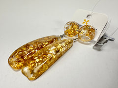 Jackie Brazil "Mel" Gold Flakes Stud & Leaf On Pin Resin Earrings ( E4500 )