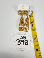Jackie Brazil "Mel" Gold Flakes Stud & Leaf On Pin Resin Earrings ( E4500 )