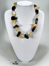 Jackie Brazil "Diamonds" Black Gloss & Gold Flakes Flintstone Bone 55cm Necklace ( N0061 )